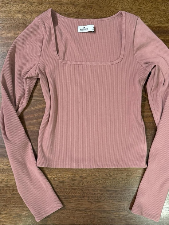 Hollister Tops - Hollister Ribbed Square-Neck Long Sleeve Top - Dusty Mauve